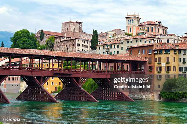 Bassano del Grappa an der Brenta, in der Region Venetien in Italien, Brücke ponte degli alpini