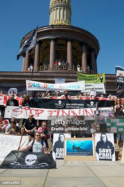 Demonstration, Protest gemeinsam mit Captain Paul Watson, Gründer der Sea Shepherd Conservation Society, und Sea Shepherd Aktivisten in Berlin, Costa...