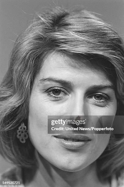 British journalist and broadcaster Selina Scott, a member of the BBC's general election team, pictured at BBC television Centre in London on 31st May...