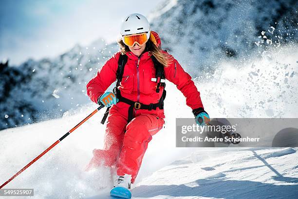 off-piste skiing - skiing and snowboarding stockfoto's en -beelden
