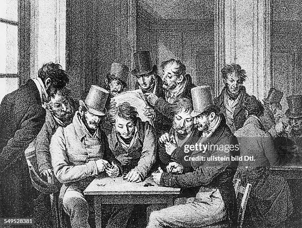 Men playing domino - lithograph by Boilly