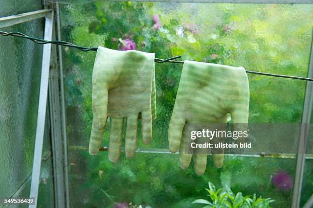 Ein Paar grüne Gartenhandschuhe