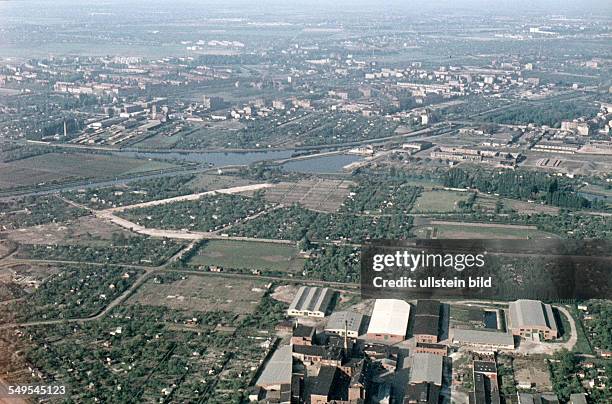 Ca. 1958, Berlin / Luftaufnahme, Teltowkanal, Hafen Britz Ost, Britzer Zweikanal