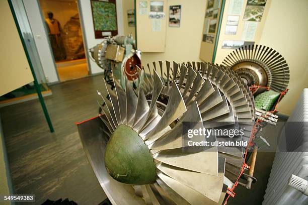 Cottbus: Profile of a Turmanski R-11 aircraft turbine. Used f.e. In the Russian MIG-21 jets. Inside the Cottbus Airport museum. History of the...