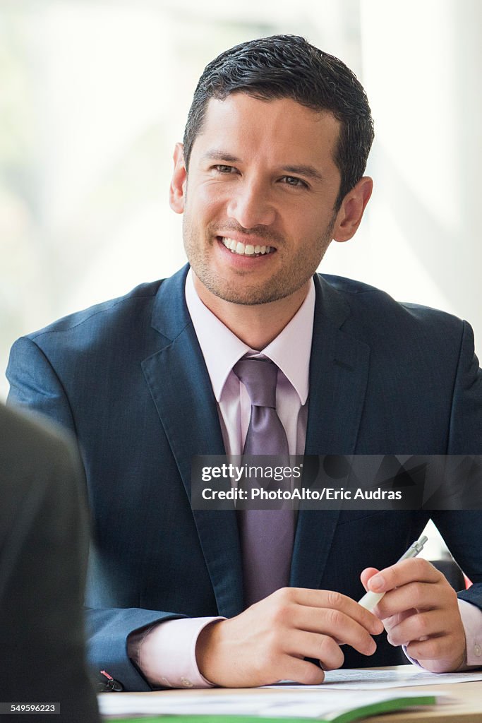 Businessman meeting with client