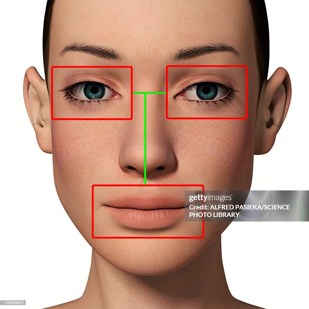 Female head with biometric markers