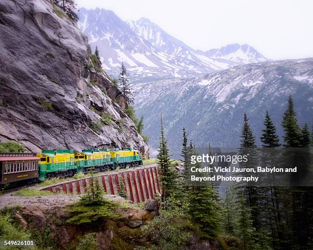 white pass and yukon railroad in alaska - skagway stock-fotos und bilder