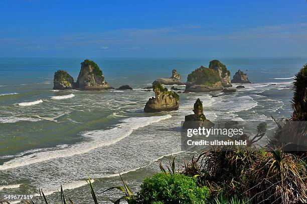 Neuseeland, Felsen in der Tasmansee an der Westkueste der Suedinsel