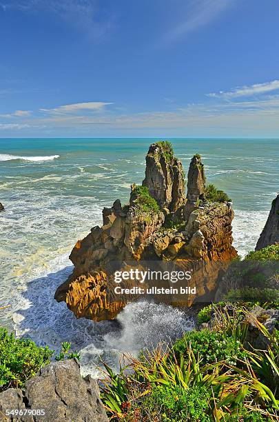 Neuseeland, Felsen an den Pancake Rocks an der Tasman Sea