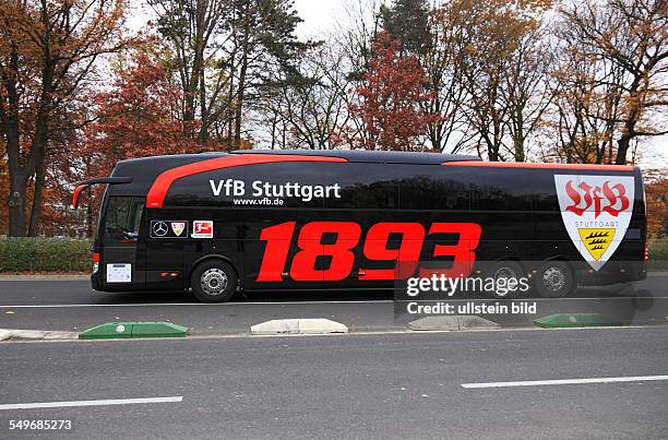 Sports, football, Bundesliga, 2012/2013, Borussia Moenchengladbach versus VfB Stuttgart 1:2, Stadium Borussia Park in Moenchengladbach, team bus of...