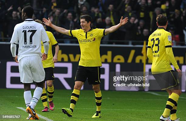 Spieltag, Saison 2012/2013 - Fussball, Saison 2012-2013, 1. Bundesliga, 24. Spieltag, Borussia Dortmund - Hannover 96, Jubel Robert Lewandowski nach...