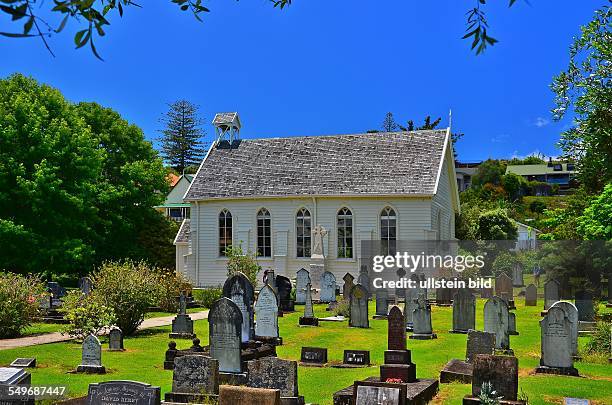 Neuseeland, Russell, die 1835 erbaute Christ Church ist die aelteste erhalten gebliebene Kirche Neuseelands. Auch Charles Darwin spendete fuer ihren...