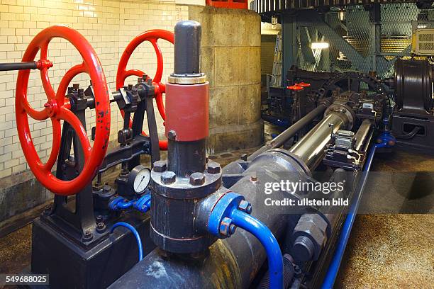 Krefeld, North Rhine-Westphalia, NRW, Rheinhafen Krefeld, harbour, historical swingbridge, industrial monument, indoor shot, engine room, machinery,...