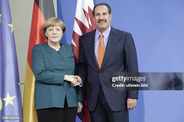 Berlin, Besuch von Scheich Hamad bin Jassim bin Jabor Al Thani, Ministerpräsident des Staates Katar: Angela Merkel und Scheich Hamad bin Jassim bin...