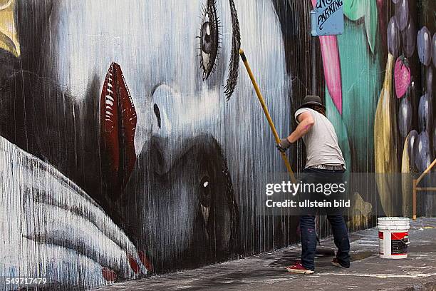 Australian mural painter Rone in Tenderloin District in San Francisco California USA