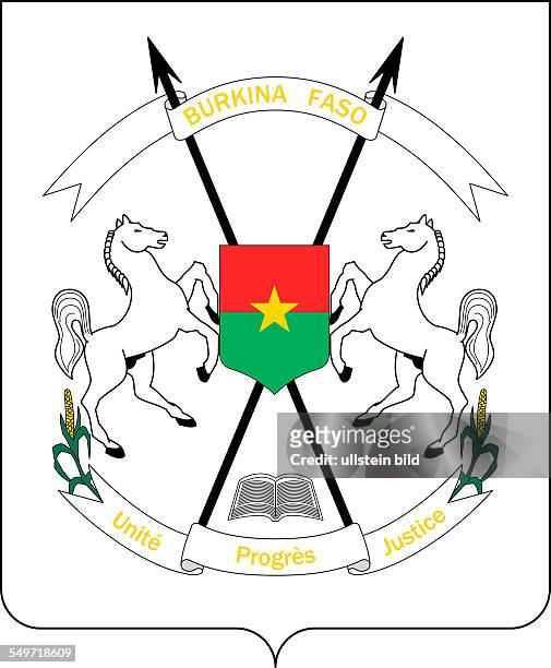 National coat of arms of the Republic of Burkina Faso.