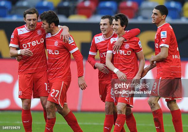 Saison 2012/2013 - Fussball, Saison 2012-2013, 1. Bundesliga, 20. Spieltag, Fortuna Düsseldorf - VfB Stuttgart 3-1, v.li., feiern Adam Bodzek ,...