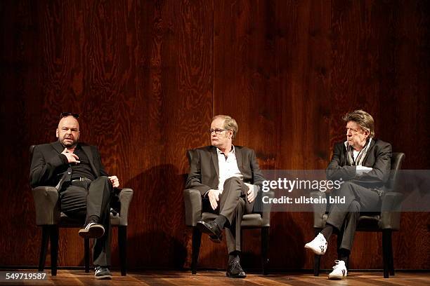 Actors Robert Gallinowski , Jörg Gudzuhn and Guntbert Warns during a rehearsal of Theresia Walser's play 'EIN BISSCHEN RUHE VOR DEM STURM' in the...