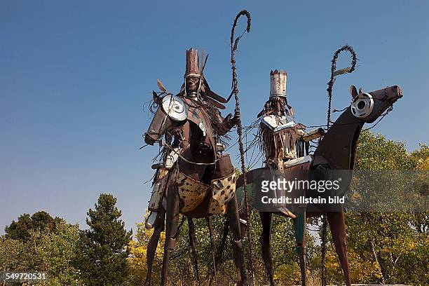Monument at the Western entrance to the Flathead Indian Reservation in Montana USA