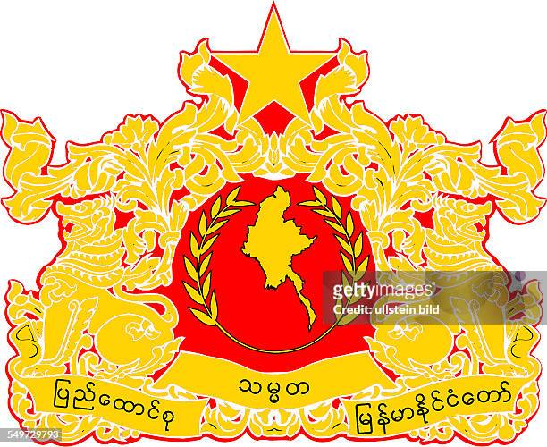 National coat of arms of the Republic of the Union Myanmar since change of the constitution in the year 2008.
