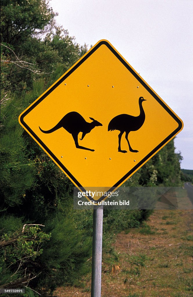 Warning sign to kangaroos and emus, Wilsons Promontery National Park