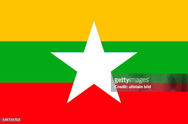 National flag of the Republic of the Union Myanmar since change of the constitution in the year 2008.