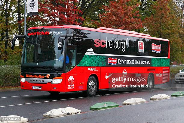 Sports, football, Bundesliga, 2012/2013, Borussia Moenchengladbach versus SC Freiburg 1:1, Stadium Borussia Park in Moenchengladbach, team bus of...