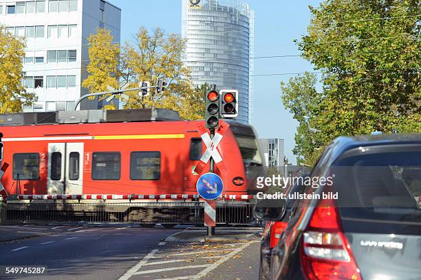 A local train of Deutsche Bahn AG, German Railway Company, passes a railway junction