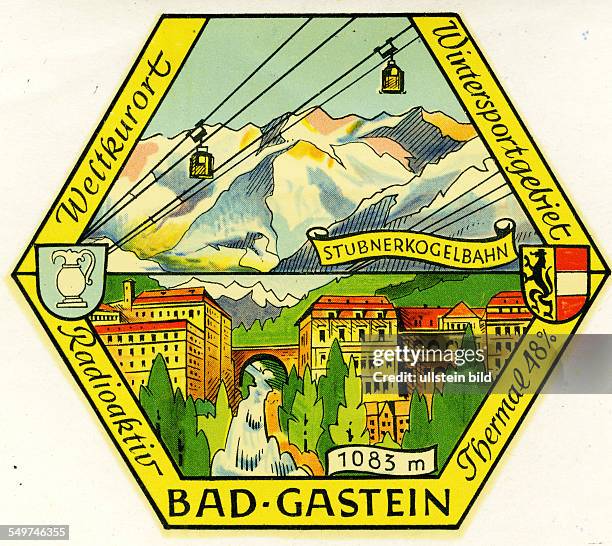 Austria Bad Gastein,Alter historischer Kofferaufkleber aus den fuenfziger Jahren