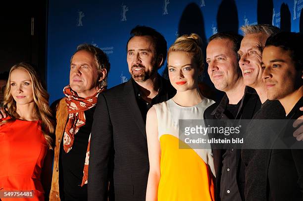 Photo-Call for the film "The Croods" im Grand Hyatt Hotel, from left: Janin Reinhardt, Uwe Ochsenknecht, Nicolas Cage, Emma Stone, Kirk De Micco,...