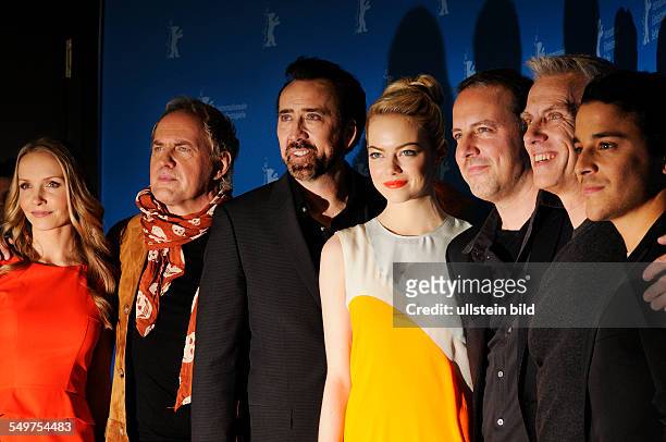 Photo-Call for the film "The Croods" im Grand Hyatt Hotel, from left: Janin Reinhardt, Uwe Ochsenknecht, Nicolas Cage, Emma Stone, Kirk De Micco,...