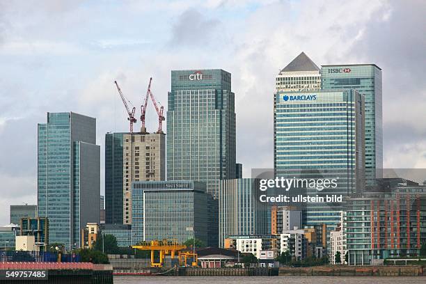 Bankenviertel Canary Wharf in den Londoner Docklands. Bürotürme der Banken citi, state street, Barclays und HSBC