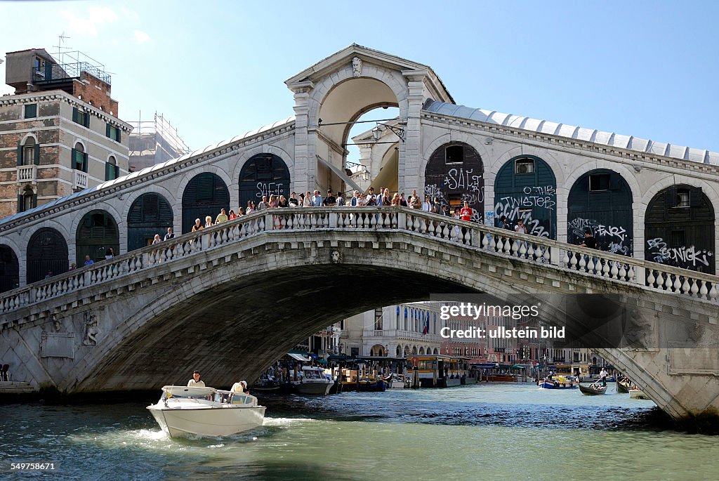 Rialto Bridge at the Grand Canal in Venice.