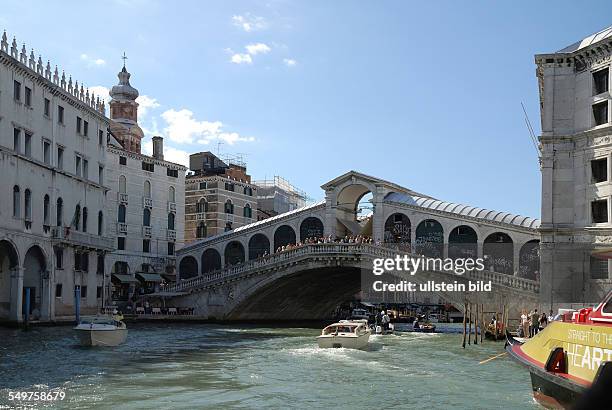 Rialto Bridge at the Grand Canal in Venice.