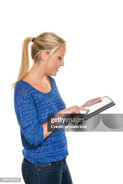 Frau mit einem Tablet Computer