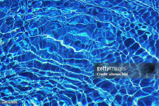 Lichtspiele und Wasserreflexe in einem Schwimmbad. Bild in Blau für Hintergrund geeignet