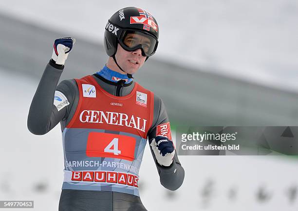 Anders Bardal jubelt waehrend dem FIS Skispringen Weltcup bei der 61. Vierschanzentournee, am 1. Januar 2013 in Garmisch Partenkrichen.