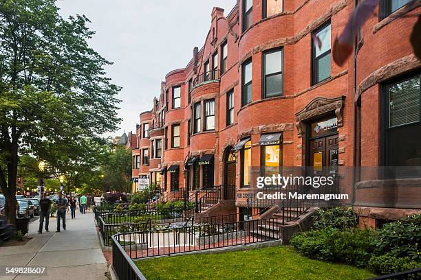 newbury street, the main shopping street in town - back bay boston stock pictures, royalty-free photos & images