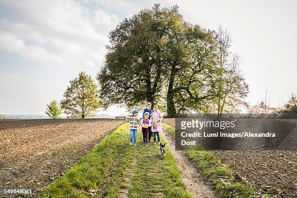 children walking on farm track - alexandra dost stock-fotos und bilder