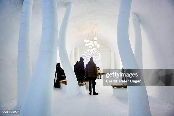 ice church at ice hotel, jukkasjarvi - ice hotel sweden stock-fotos und bilder