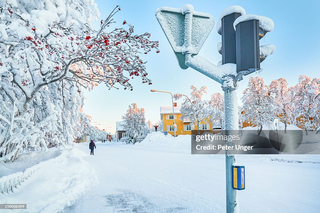 Streets of Kiruna covered in snow