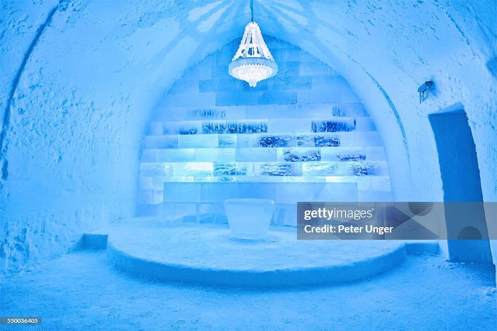 Seating area, with Chandelier, Ice Hotel