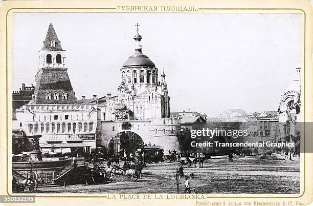 Cabinet photograph from a series, by Heppensberger of Riga, features the Cathedral of Loubianka, Moscow, Russia, circa 1890.