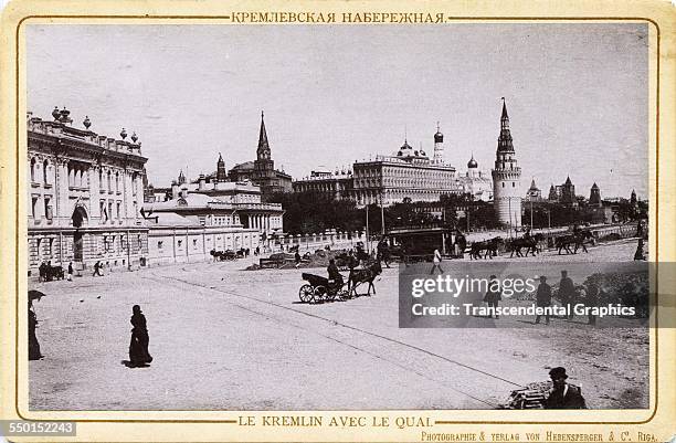 Cabinet photograph from a series, by Heppensberger of Riga, features the Kremlin, Moscow, Russia, circa 1890.