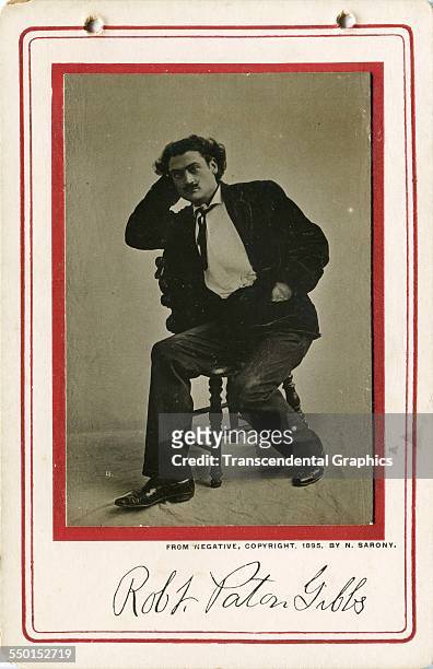 Cabinet photograph from a series features actor Robert Paton Gibbs from the theatrical production 'Trilby' staged at the Garden Theater, New York,...