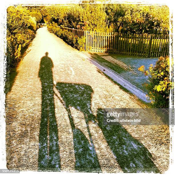 Instagramm - Schatten einer Person neben einen einer Schubkarre