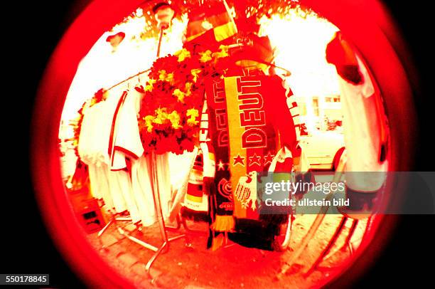 Lomografie - Schwarz-rot-goldene Luftballons an einem Ampelmast an der Schönhauser Allee in Berlin-Prenzlauer Berg anlässlich der UEFA...