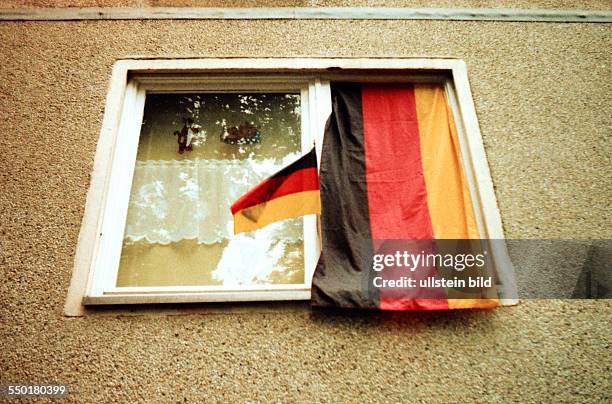 Lomografie - Deutschlandfahne an einem Fenster in der Berliner Strasse in Berlin-Pankow anlässlich der UEFA Fußball-Europameisterschaft 2012