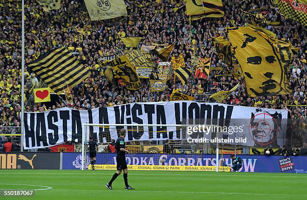 Fussball, Saison 2012-2013, 1. Bundesliga, 34. Spieltag, Borussia Dortmund - 1899 Hoffenheim, Anti Dietmar Hopp Transparent der Dortmunder Fans in...