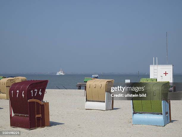 Germany, Lower Saxony, North Sea, NESSMERSIEL: Beach chairs. 23 May 2012